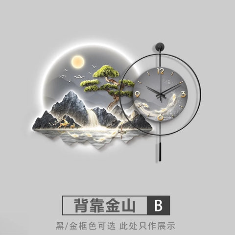 2026 New Model Landscape Murals Wall Clocks Fashion Nordic Living Room Digital Clock Villa Mute LED Wall Clock Home Decor