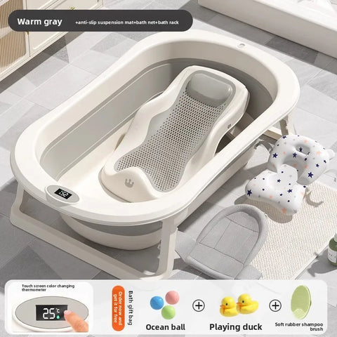 Foldable Portable Baby Bathtub Collapsible Infant Bath Tub Newborn Toddler Large Non Slip Bath Seat Home Travel Space Saver