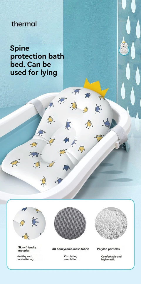 Foldable Baby Bath Tub with Bath Mat Newborn Support Seat Cushion Adjustable Bathtub Shower Mat Baby Bath Tub