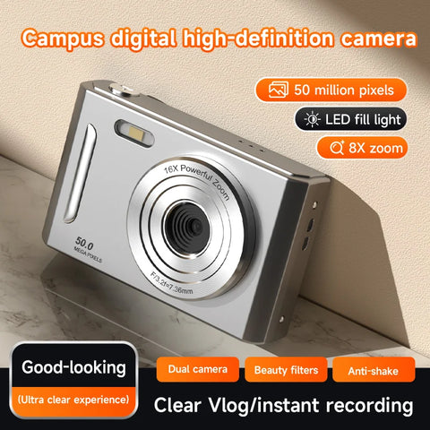 Digital Camera with Flash Light Dual Cam  50MEGA Hd Pixels 2.4in Screen Retro CCD Portable 4K Travel Cam Entry-level Photograph