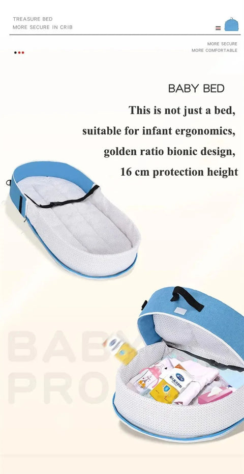 Baby Bed Crib Convenient Folding Anti-crush Middle Bed with Mosquito Net Comfortable Mattress Travel Crib for Newborn Camping