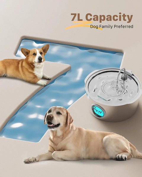 7L Large Capacity Stainless Steel Cat Water Fountain Dog Pet Automatic Water Fountain Feeder Window Silent (No 5V 1A Plug)