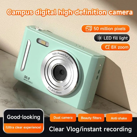 Digital Camera with Flash Light Dual Cam  50MEGA Hd Pixels 2.4in Screen Retro CCD Portable 4K Travel Cam Entry-level Photograph
