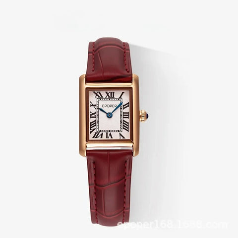 Classic, minimalist, light luxury, exquisite square high-end quartz watch with a versatile leather strap and retro style.