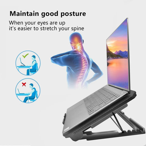 Laptop Cooling Pad 2 quiet fans with LEDs, 2 USB Ports. 5 level height, Speed Control Laptop Cooler