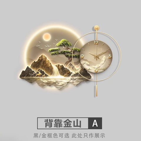 2026 New Model Landscape Murals Wall Clocks Fashion Nordic Living Room Digital Clock Villa Mute LED Wall Clock Home Decor