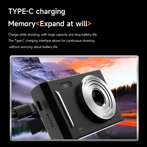 Digital Camera with Flash Light Dual Cam  50MEGA Hd Pixels 2.4in Screen Retro CCD Portable 4K Travel Cam Entry-level Photograph