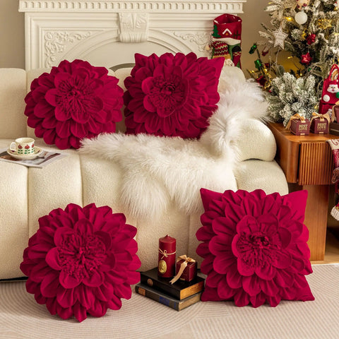 Flower Velvet Cushion Cover Luxury Handmade Splicing Petal Pillow Cover For Living Room Sofa Office Waist Back Cover Pillowcase