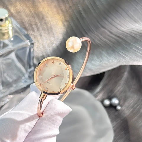 Minimalist Women Pearl Bracelet Watch Rhinestone Small Dial Quartz Wristwatch Luxury Design Elegant Ladies Clock Gifts