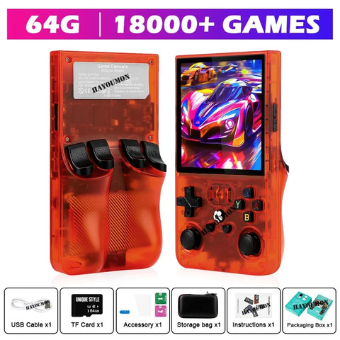 Yellow Pink Open Source R36 Max 4" IPS Screen RK3326 Chip Retro Handheld Video Game Console 64G 128G Portable Pocket Game Player