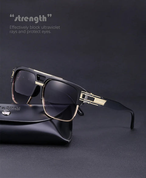 Luxury Stylish Brand Men Sunglasses Hot Designer Square Metal Sun Glasses Classic Fashion Driving Alpha Shades UV400