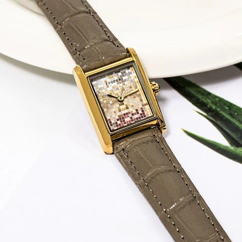 Classic, minimalist, light luxury, exquisite square high-end quartz watch with a versatile leather strap and retro style.