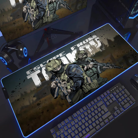 RGB Large Gaming Mouse Pad With Backlit Escape From Tarkov Mousepad PC Non-slip Rubber Desk Mat Computer Gamer Keyboard LED Rug