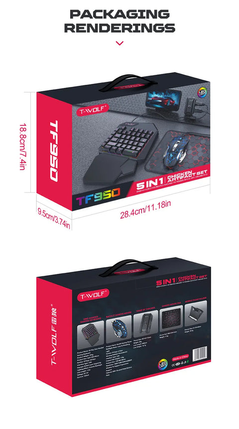 Mechanical Gaming Keyboard Kit 5 In 1 Set One Hand Keyboard 5D Mechanical Gamer Mouse Converter Mobile Game Pro Converter