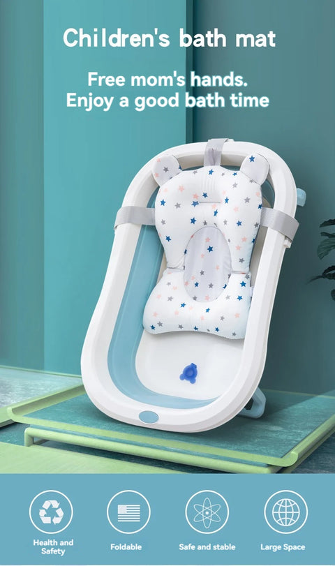 Foldable Baby Bath Tub with Bath Mat Newborn Support Seat Cushion Adjustable Bathtub Shower Mat Baby Bath Tub