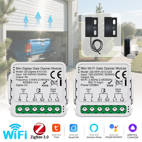 100-240V Tuya Zigbee/WiFi Garage Door Switch Smart Gate Opener Controller Module Voice App Control Work Alexa Google Assistant