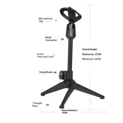 New 1Pcs Mini Portable Table Stand Universal Microphone Stand Desktop Tripod Adjustable Mic Clip Holder Lightweight Bracket