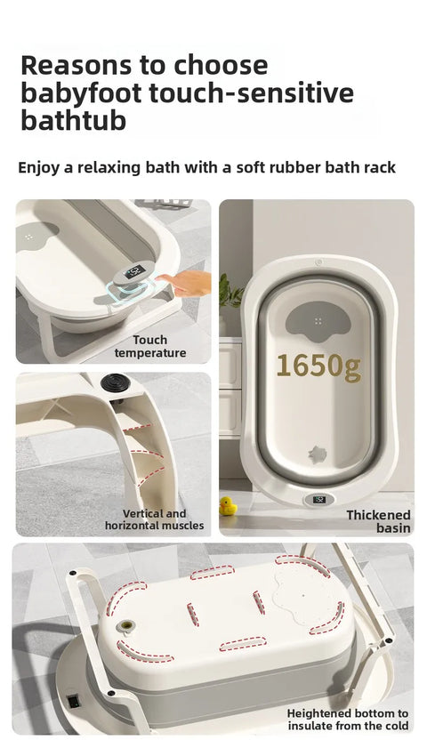 Foldable Portable Baby Bathtub Collapsible Infant Bath Tub Newborn Toddler Large Non Slip Bath Seat Home Travel Space Saver