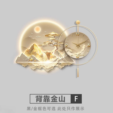 2026 New Model Landscape Murals Wall Clocks Fashion Nordic Living Room Digital Clock Villa Mute LED Wall Clock Home Decor