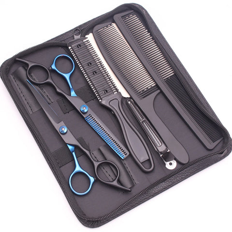 Hair Scissors JP Stainless Hairdressing Scissors 6" Haircut Set Black Thinning Shears Salon Haircut Scissors Razor Combs C1001
