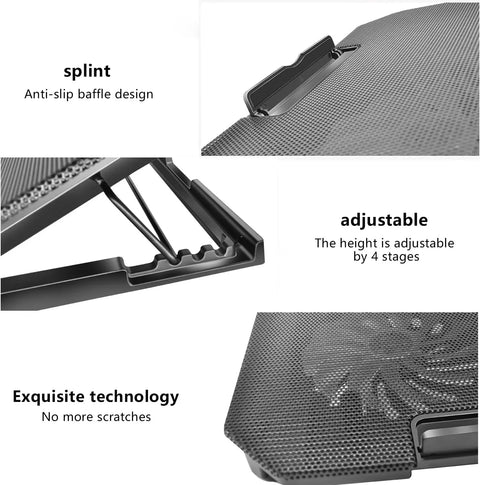 Laptop Cooling Pad 2 quiet fans with LEDs, 2 USB Ports. 5 level height, Speed Control Laptop Cooler
