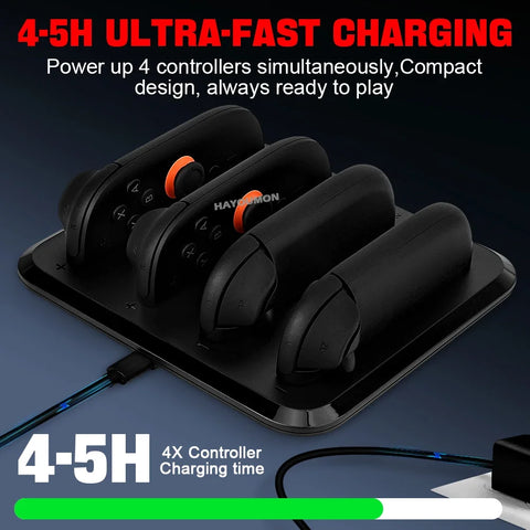 Charging Dock for Switch 2 Joycons Controllers 4-in-1 Charger Station Base Super Slim and Overcharge Protection w Charging Cable