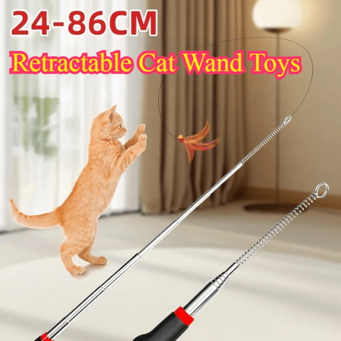 Retractable Cat Teaser Wand – Flexible Extendable Stick for Custom Play, Compatible with Feathers (Accessories Sold Separately)