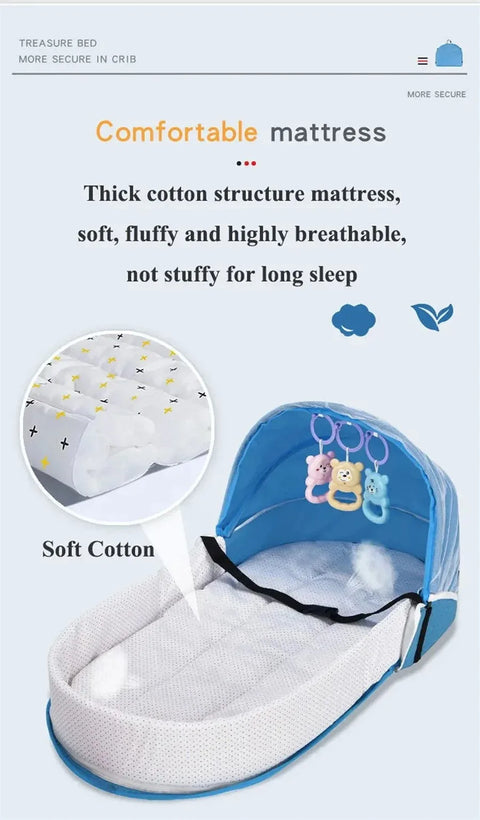 Baby Bed Crib Convenient Folding Anti-crush Middle Bed with Mosquito Net Comfortable Mattress Travel Crib for Newborn Camping