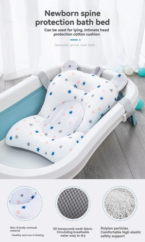 Foldable Baby Bath Tub with Bath Mat Newborn Support Seat Cushion Adjustable Bathtub Shower Mat Baby Bath Tub