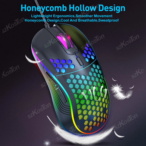USB Wired Gaming Mouse with RGB Backlight 6 Levels 7200DPI Adjustable Ergonomic Design Mice for Office Laptop PC Computer Gamer