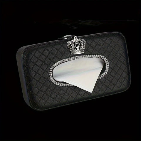1Bling Rhinestone Crown Car Tissue Box - Headrest Hanging Design, Lady's Creative Tissue Holder, Auto Interior Storage Accessory