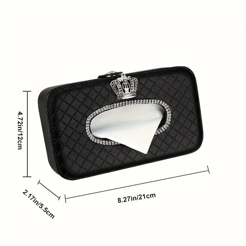 1Bling Rhinestone Crown Car Tissue Box - Headrest Hanging Design, Lady's Creative Tissue Holder, Auto Interior Storage Accessory