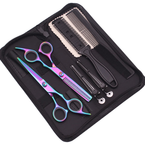 Hair Scissors JP Stainless Hairdressing Scissors 6" Haircut Set Black Thinning Shears Salon Haircut Scissors Razor Combs C1001