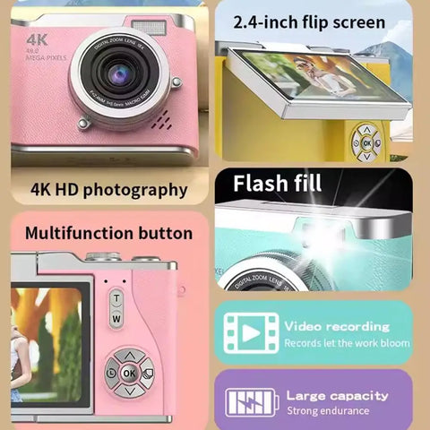 Digital Camera Children Cameras with 2.4 Inch Screen Flash Lamp Video Recorder 8x Zoom Compact Cam Student Small Camcorder