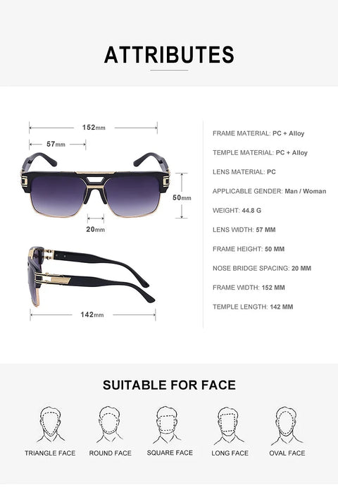 Luxury Stylish Brand Men Sunglasses Hot Designer Square Metal Sun Glasses Classic Fashion Driving Alpha Shades UV400