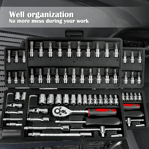 Professional 46pcs Cr-V Steel Socket Set with Ratchet Wrench Storage Bag Durable Sockets Extension Bar for Auto Home Repair