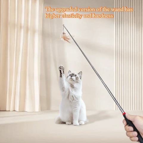 Retractable Cat Teaser Wand – Flexible Extendable Stick for Custom Play, Compatible with Feathers (Accessories Sold Separately)