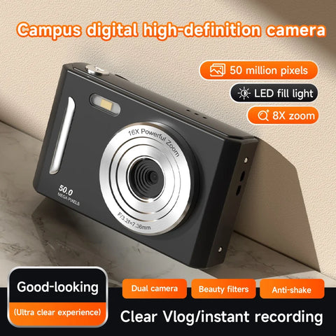 Digital Camera with Flash Light Dual Cam  50MEGA Hd Pixels 2.4in Screen Retro CCD Portable 4K Travel Cam Entry-level Photograph