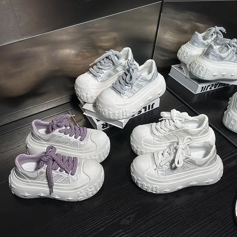 Korean Fashion Chunky Sneakers for Women Summer Platform Lightweight Designer Shoes High Street Leisure Soft Walking Shoes