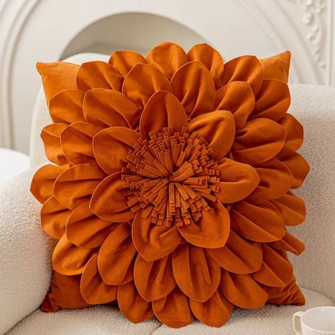 Flower Velvet Cushion Cover Luxury Handmade Splicing Petal Pillow Cover For Living Room Sofa Office Waist Back Cover Pillowcase