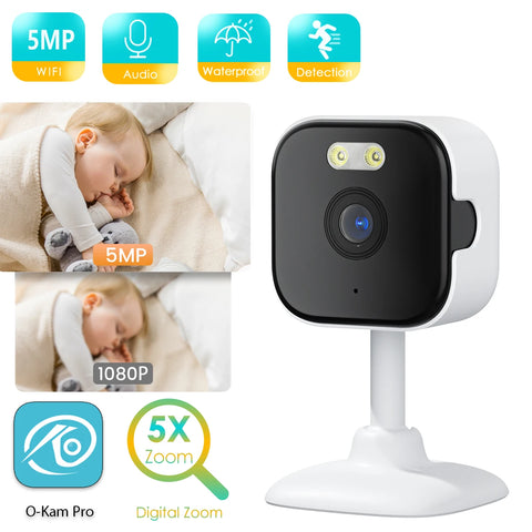 BESDER 5MP Mini Wifi IP Camera Indoor Human Detect 5X Zoom Surveillance Baby Monitor Mini Indoor CCTV PTZ Camera O-Kam Pro APP