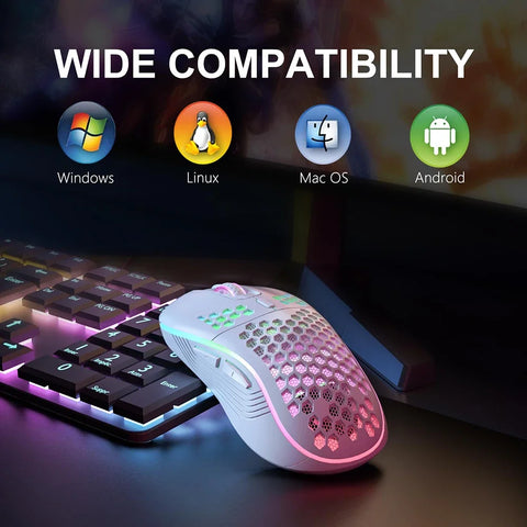 RGB 2.4G Wireless Gaming Mouse RGB Lighting Charging Mouse with Adjustable DPI Ergonomic Honeycomb Design for Desktop Laptop