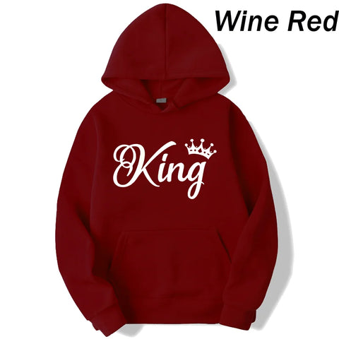 Women And Men Couple Hoodies Long Sleeved Hoodies King And Queen Printed Lover Hooded Sweatershirt Couple Hoodies