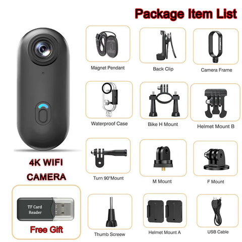 HD Action Camera Mini 4K WiFi Wireless Magnetic Portable POV Cam 1080P  Portable Vlog Video Bodycam for Helmet Motorcycle Sports