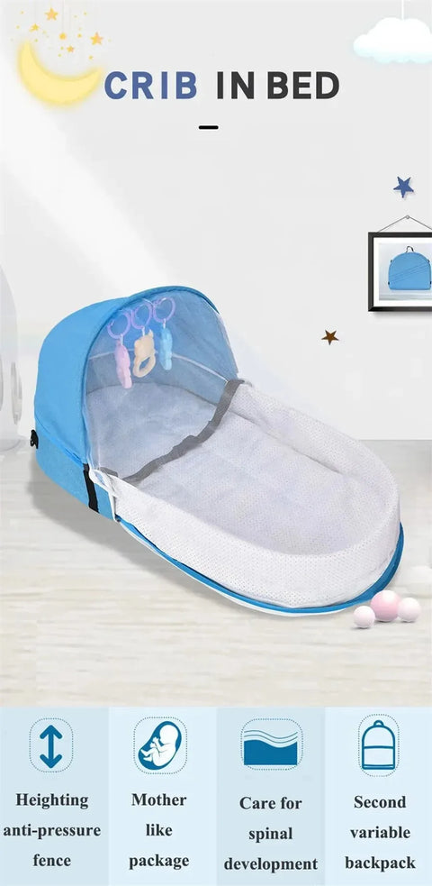 Baby Bed Crib Convenient Folding Anti-crush Middle Bed with Mosquito Net Comfortable Mattress Travel Crib for Newborn Camping