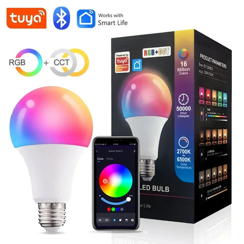 Tuya Bluetooth Smart LED Bulb E27 9W Light Bulb RGB Dimmable Led Lamp 220V 110V Smart Life App Control For Bedroom Decor Lightin