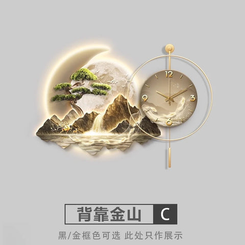 2026 New Model Landscape Murals Wall Clocks Fashion Nordic Living Room Digital Clock Villa Mute LED Wall Clock Home Decor