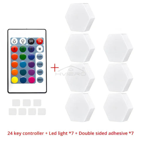 Honeycomb Wall Lamp RGB LED Quantum Wireless Hexagon Touch Sensor Night Light indoor Bedroom Cabinet Decoration remote Control
