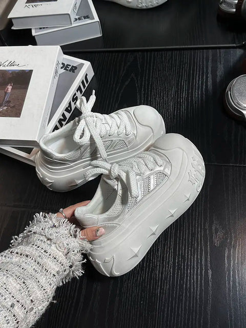 Korean Fashion Chunky Sneakers for Women Summer Platform Lightweight Designer Shoes High Street Leisure Soft Walking Shoes