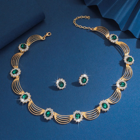 Women's Gold Plated Red Crystal Jewelry Set - Necklace and Earrings for Wedding Party Formal Event Prom Cocktail Accessories